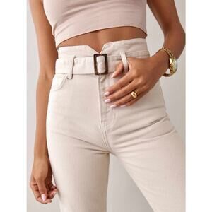 Reformation Cynthia Belted High Rise Straight Jeans in Bone Size 29